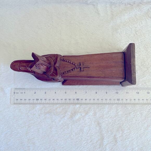 Vtg Carved Wood Monk Religious Art Statue Bible Rosary Cross Praying Altar - Picture 7 of 8